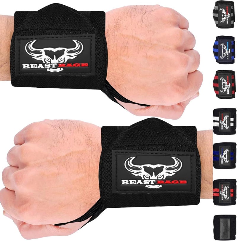 BEAST RAGE Wrist Wraps for Weightlifting - Adjustable Lifting Straps With Thumb Loop for Enhanced Gym Support, Powerlifting, Bodybuilding and Workout - Image 1